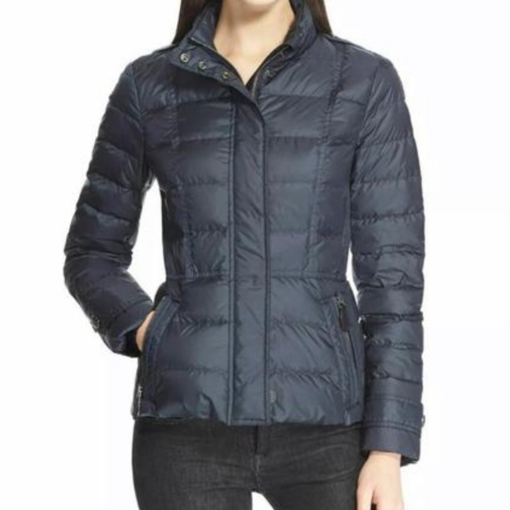 Burberry Brit Down Dark Navy Blue Quilted Dalesbury Puffer Jacket Small Petite